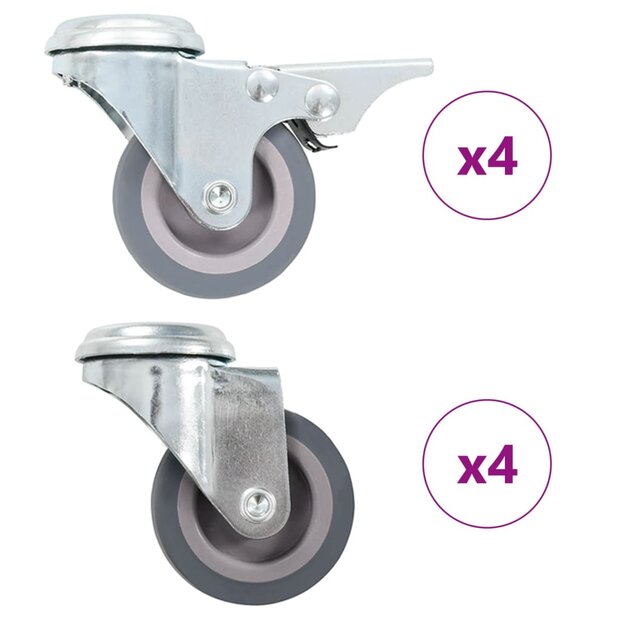 8 st Zwenkwielen met boutgaten 50 mm 1
