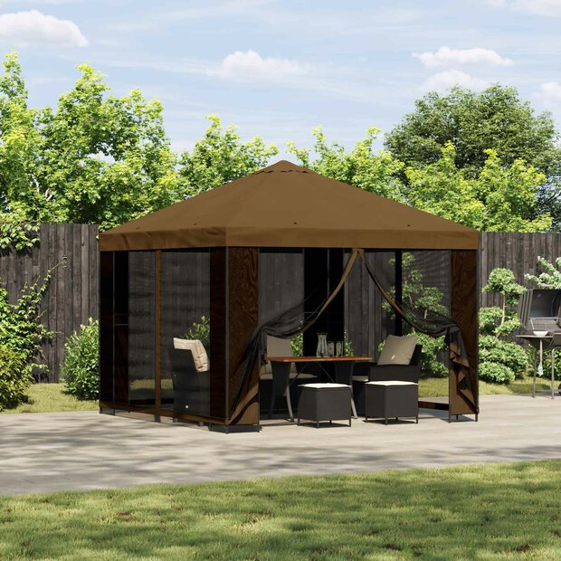 Prieel 3 x 3 m Taupe Polyester en staal 190 gsm 1