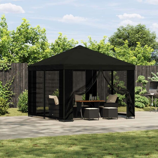 Prieel 3 x 3 m Zwart Polyester en staal 190 gsm 1