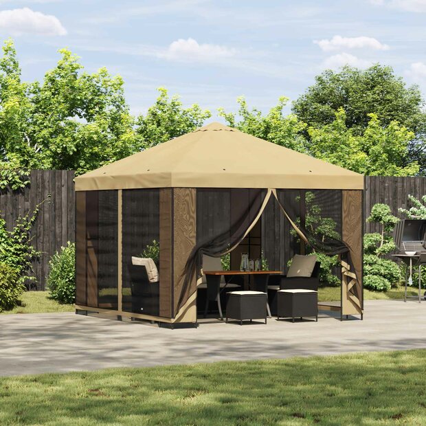 Prieel 3 x 3 m Cr&egrave;mekleurig Polyester en staal 190 gsm 1