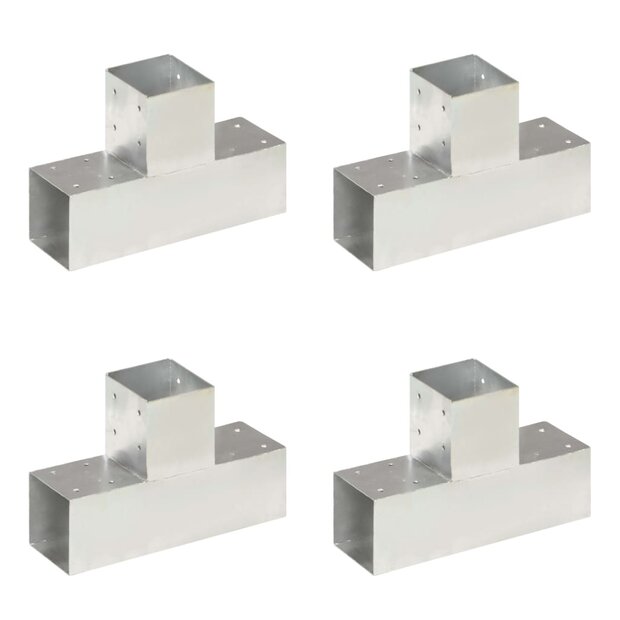 Paalverbindingen 4 st T-vorm 91x91 mm gegalvaniseerd metaal 1