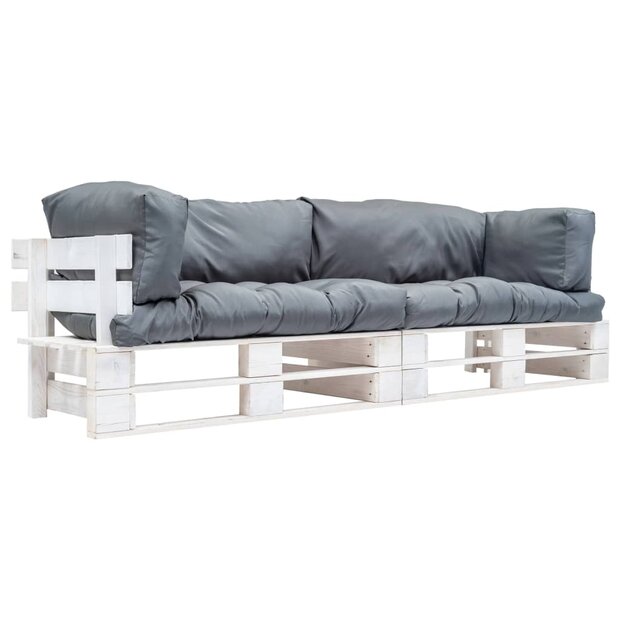 2-delige Bankenset pallet met grijze kussens grenenhout 1