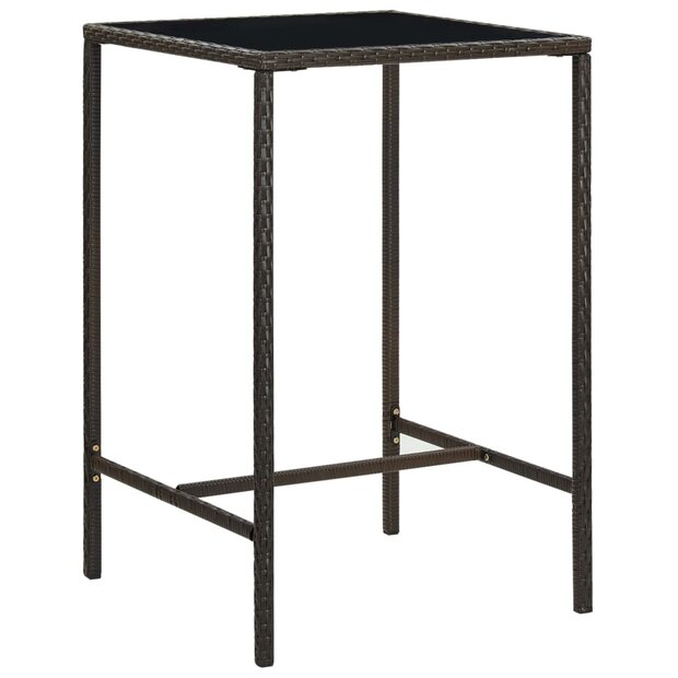 Tuinbartafel 70x70x110 cm poly rattan en glas bruin 1