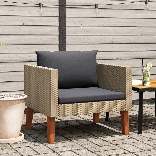 Tuinbank eenzits met kussens poly rattan beige 1
