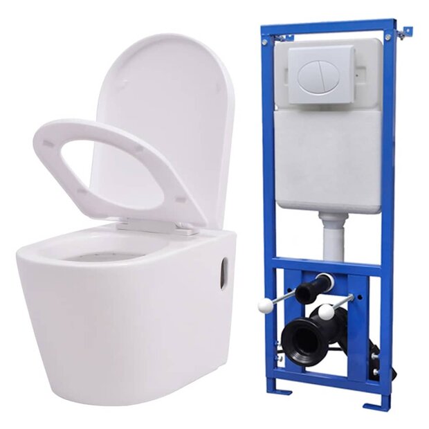 Hangend toilet met verborgen stortbak keramiek wit 1