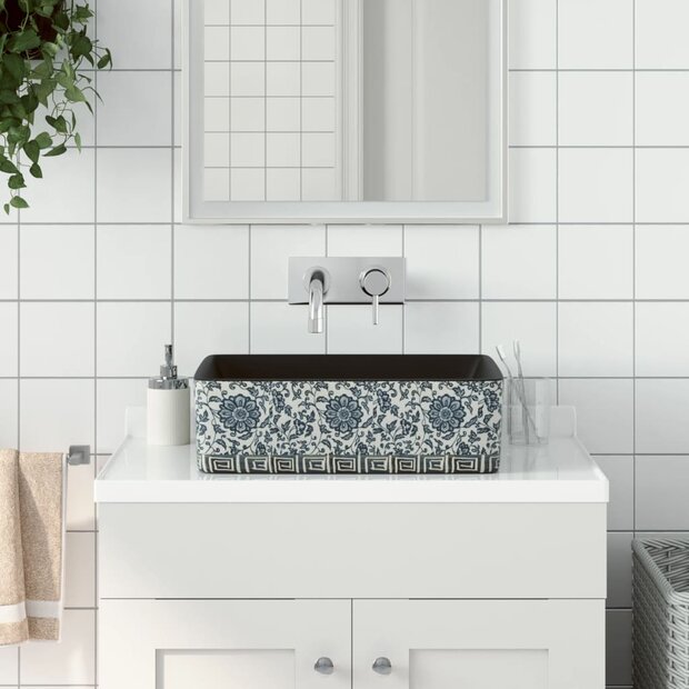 Opzetwasbak rechthoekig 46x35,5x13 cm keramiek zwart en blauw 1