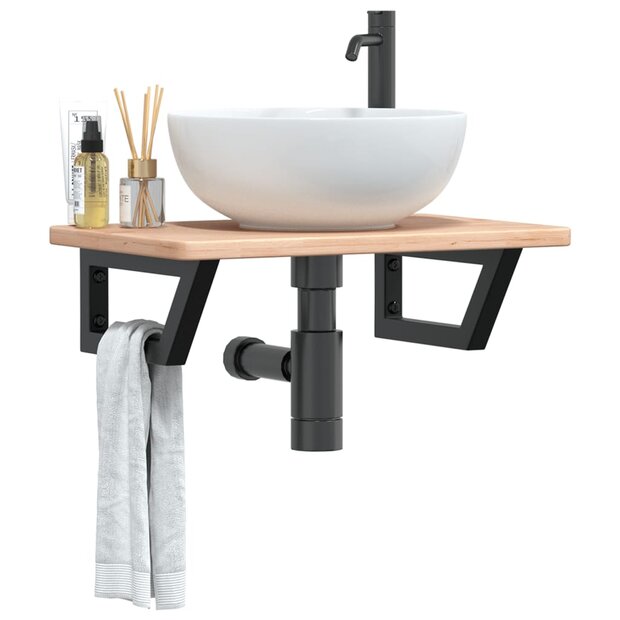 Badkamer wandschap staal en massief eikenhout 1