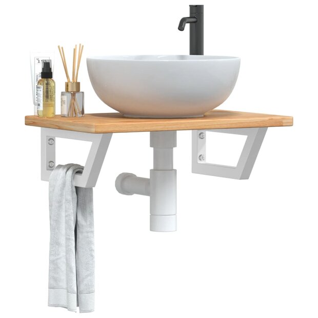 Badkamer wandschap staal en massief eikenhout 1