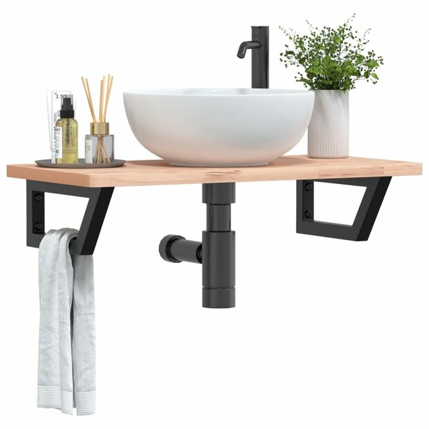Badkamer wandschap staal en massief beukenhout 1