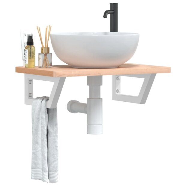 Badkamer wandschap staal en massief beukenhout 1