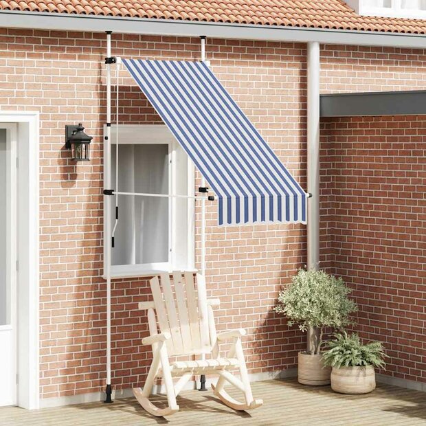 Luifel handmatig uittrekbaar 100 cm blauw en witte strepen 1