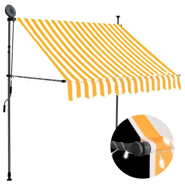 Luifel handmatig uitschuifbaar met LED 150 cm wit en oranje 1
