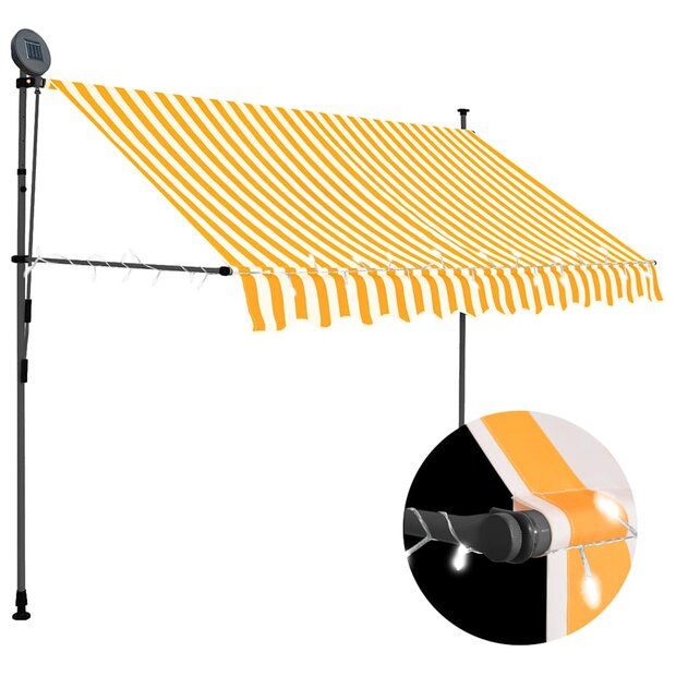 Luifel handmatig uitschuifbaar met LED 300 cm wit en oranje 1