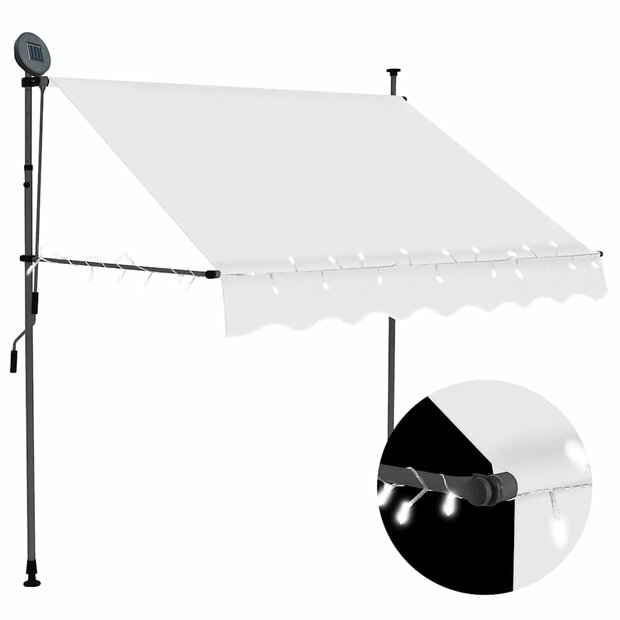 Luifel handmatig uitschuifbaar met LED 150 cm cr&egrave;mekleurig 1