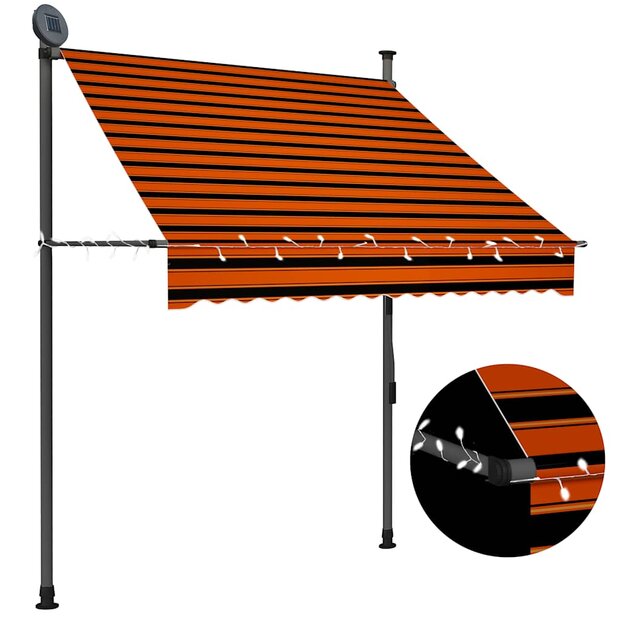 Luifel handmatig uitschuifbaar met LED 150 cm oranje en bruin 1
