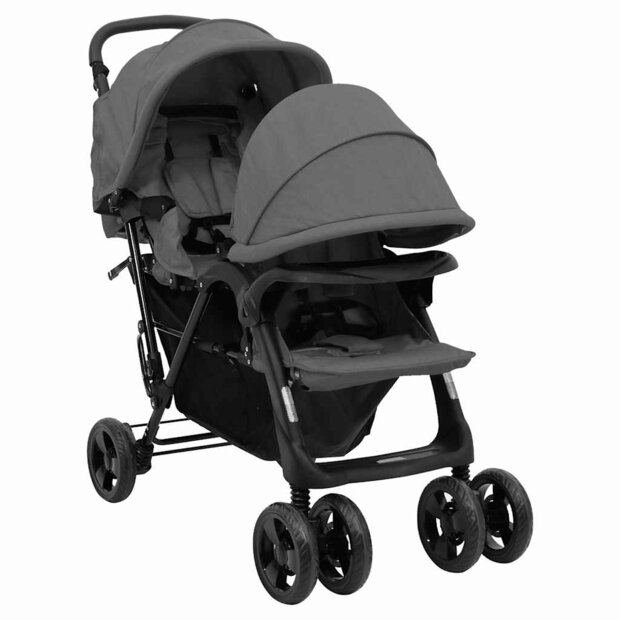 Tweeling kinderwagen tandem staal donkergrijs 1