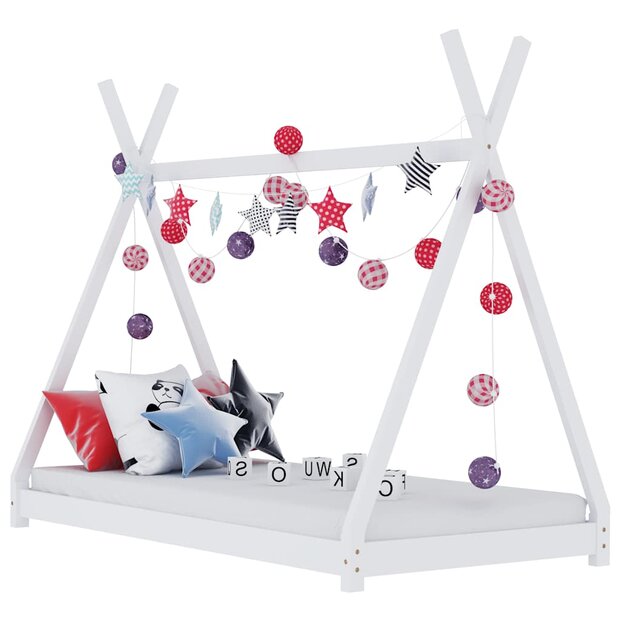 Kinderbedframe massief grenenhout wit 90x200 cm 1