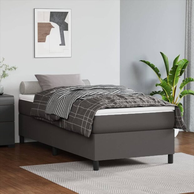 Boxspring bed kunstleer grijs 90x190 cm 1