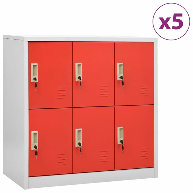 Lockerkasten 5 st 90x45x92,5 cm staal lichtgrijs en rood 1