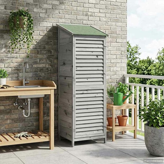 Tuinschuur Grijs 59 x 56 x 176 cm Massief Vurenhout 1