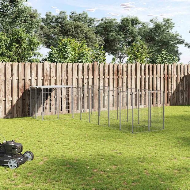 Hondenkennel 6,05 m&sup2; staal zilverkleurig 1