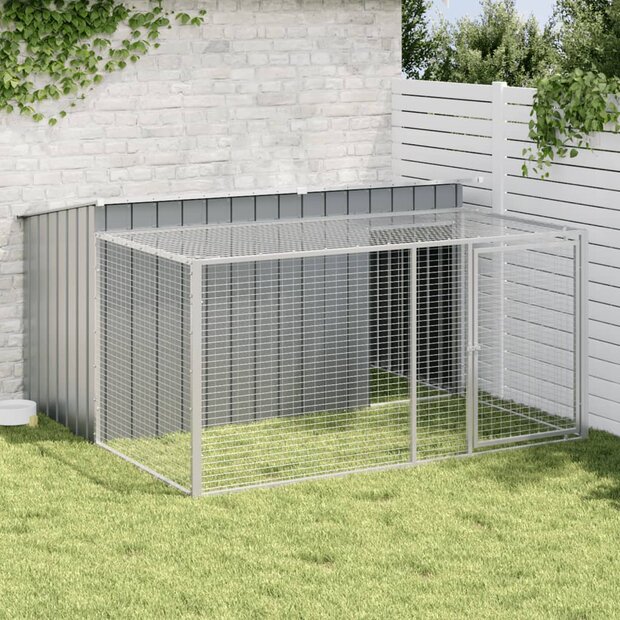 Hondenhok met ren antraciet 197x194x110 cm gegalvaniseerd staal 1