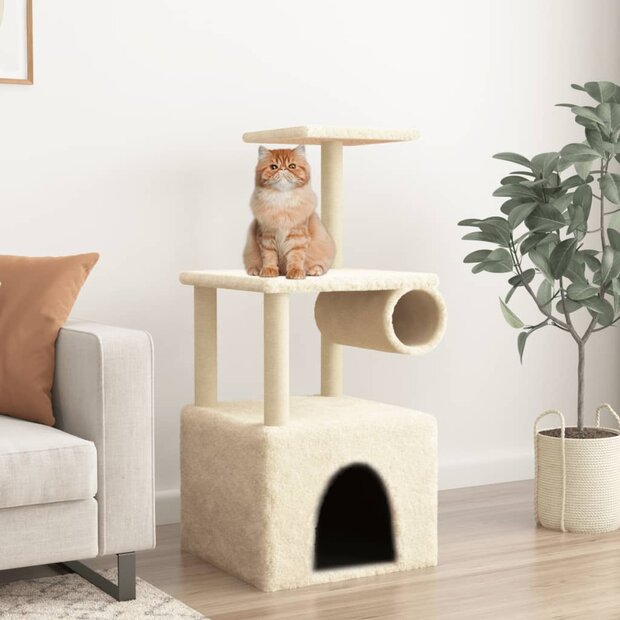 Kattenmeubel met sisal krabpalen 109,5 cm cr&egrave;mekleurig 1