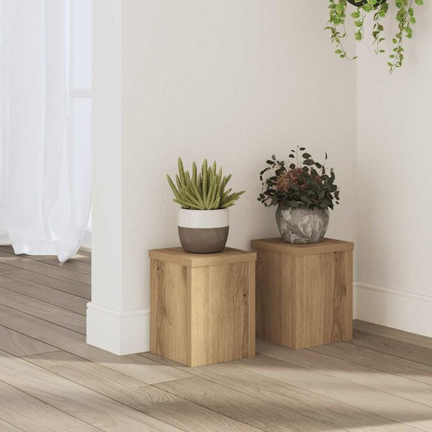 Plantenstandaards 2 st 15x15x20 cm hout artisanaal eiken 1