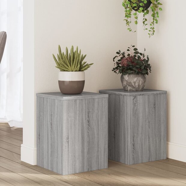 Plantenstandaards 2 st 25x25x35 cm bewerkt hout grijs sonoma 1
