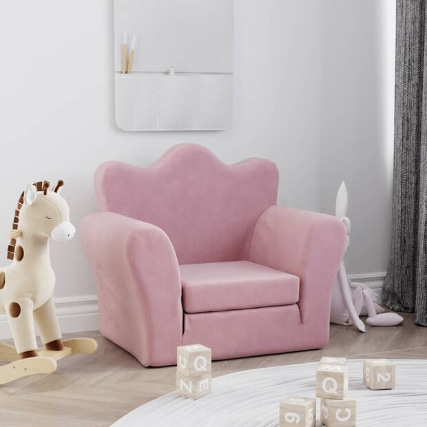 Kinderslaapbank zacht pluche roze 1