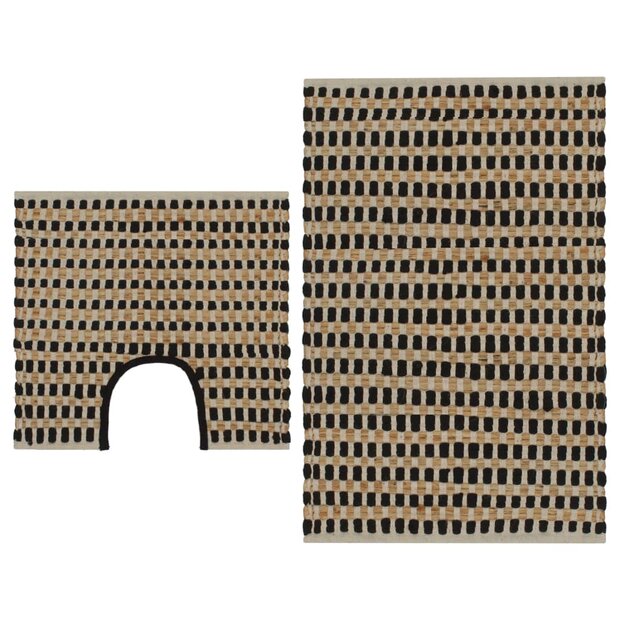 Badmattenset handgeweven jute en stof naturel en zwart 1