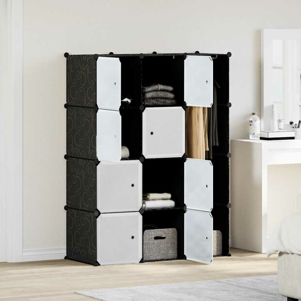 Kast met 9 vakken modulair 109x36,5x143 cm zwart en wit  1