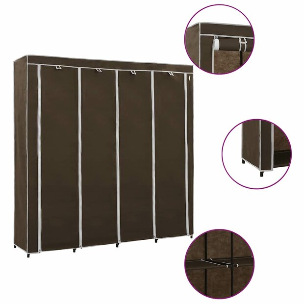 Kledingkast met 4 vakken 175x45x170 cm bruin 1