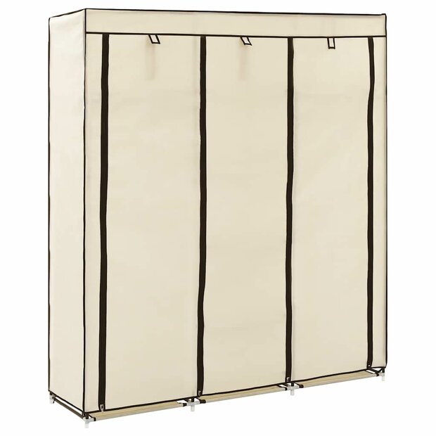 Kledingkast met vakken en stangen 150x45x175 cm stof cr&egrave;me 1