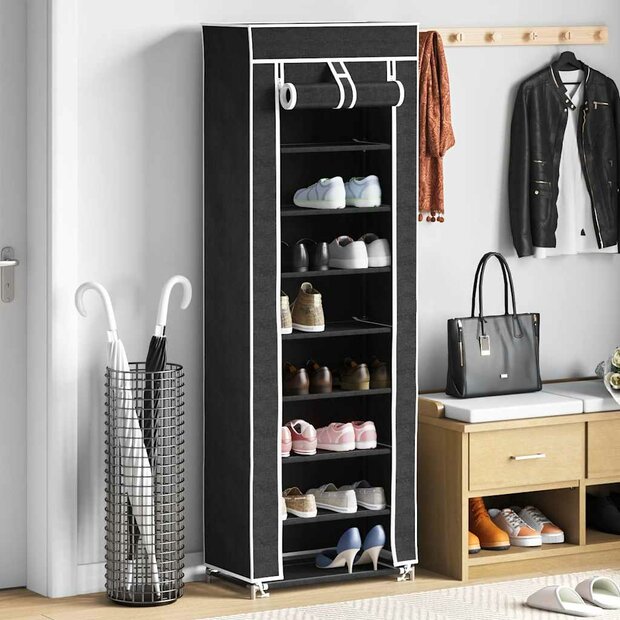 Schoenenkast met hoes 57x29x162 stof zwart 1