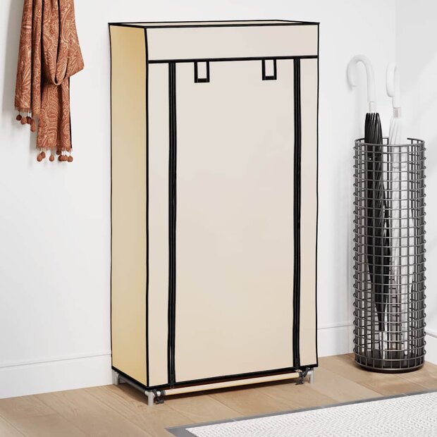 Schoenenkast met hoes 58x28x106 cm stof cr&egrave;me 1