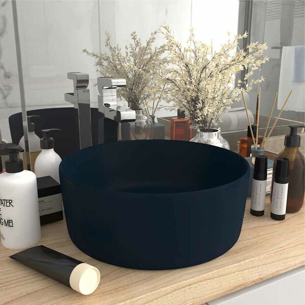 Wastafel rond 40x15 cm keramiek mat donkerblauw 1