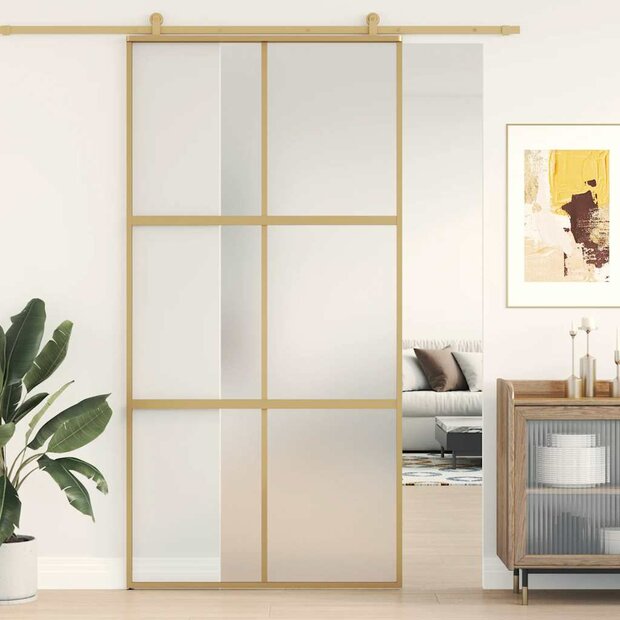 Schuifdeur 102,5x205 cm mat ESG-glas en aluminium goudkleurig 1