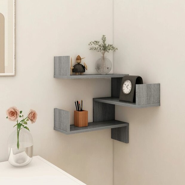Hoekwandschap 40x40x50 cm bewerkt hout grijs sonoma eikenkleur 1