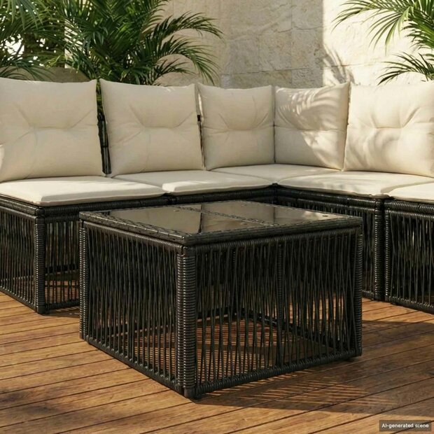 Tuintafel Zwart 55 x 55 x 37 cm PE Rattan en Glas 1