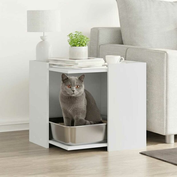 Kattenbakkast 53x53x51 cm bewerkt hout wit 1