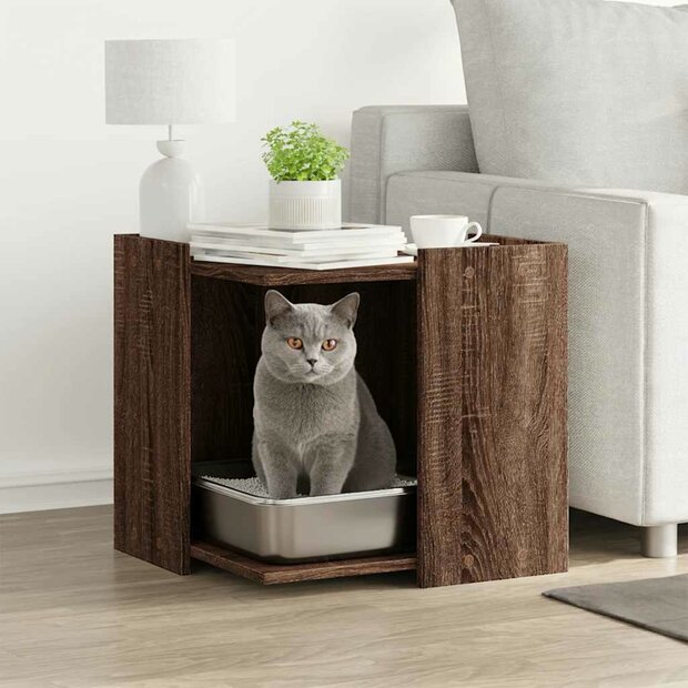 Kattenbakkast 53x53x51 cm bewerkt hout bruin eikenkleurig 1