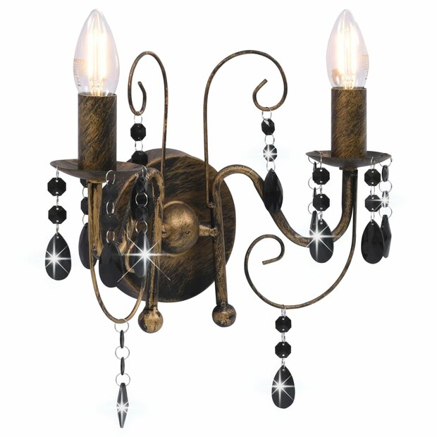 Wandlamp met kralen 2xE14 antiekzwart 1