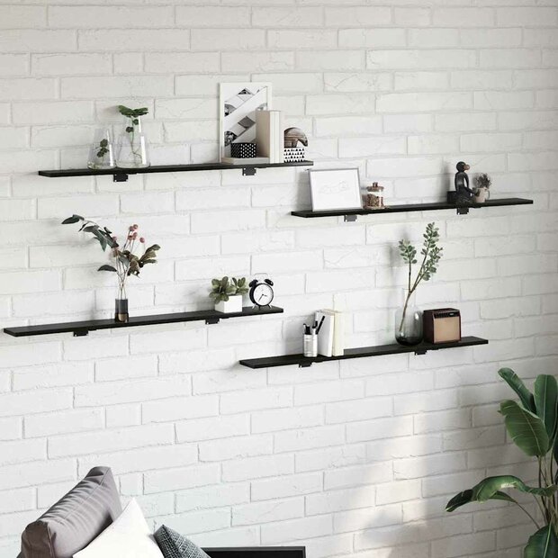 Boekenplank Bord 4 pcs Zwart 100 x 10 x 1,5 cm Bewerkt hout 1