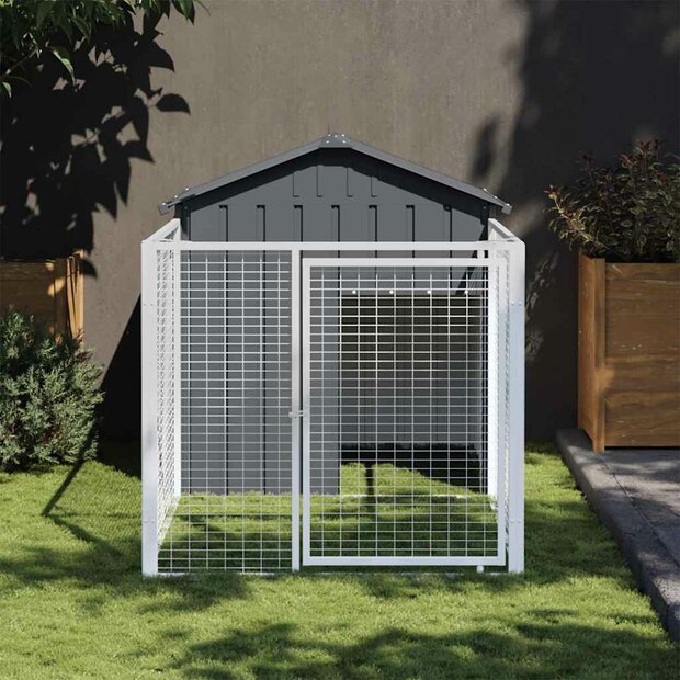 Hondenhok met dak 117x201x123 cm gegalvaniseerd staal antraciet 1