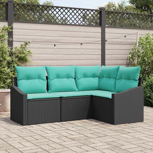 Bankstel met kussen 4 pcs Zwart poly rattan 1