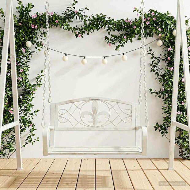 Schommelbank Staal 71,5 x 59 x 55 cm Antiek wit 1