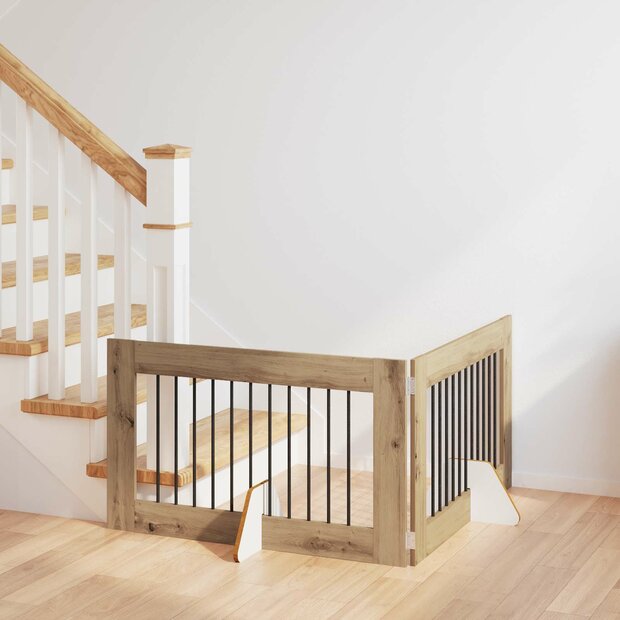 Hondenhekje met standaards 2 pcs Artisanaal eiken 100 x 60 cm 1