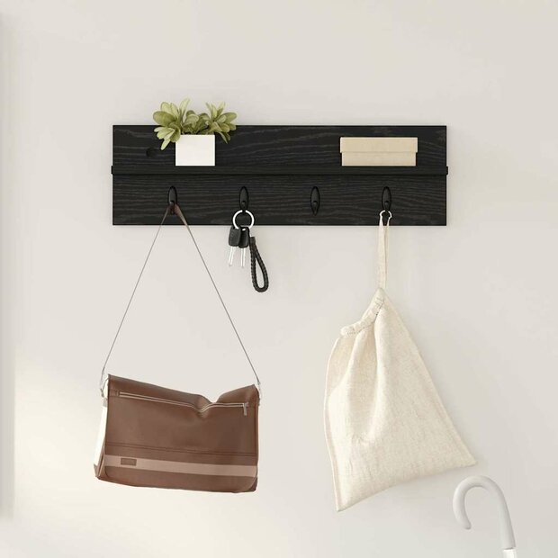 Wandgemonteerde kapstok Zwart Eiken 60 x 10,5 x 18 cm 1