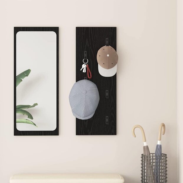 Wandgemonteerde kapstok met opslag Zwart Eiken 30 x 1,5 x 80 cm 1